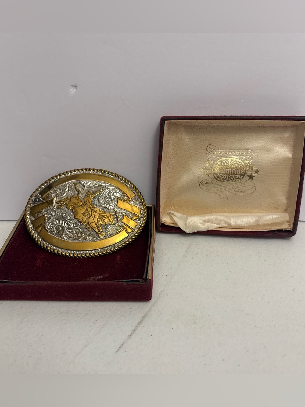 Vintage Crumrine Bull Riding Belt Buckle Western Bucking Bull Cowboy
